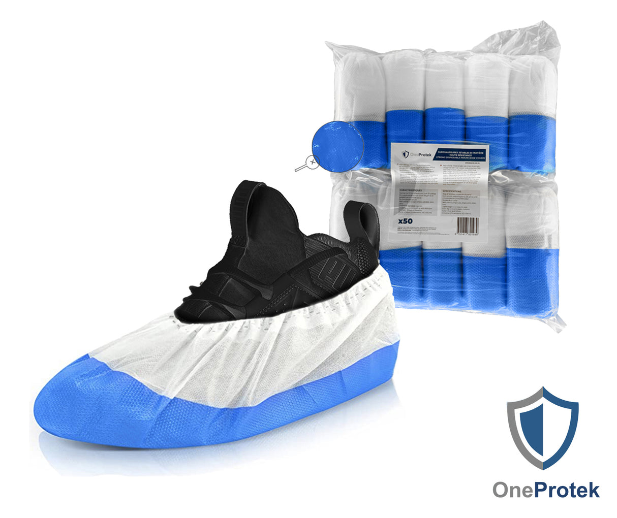 OneProtek - Sachet de 1000 Surchaussures Bi-matière PP/CPE Haute Résistance - Taille Unique - Bleu/Blanc