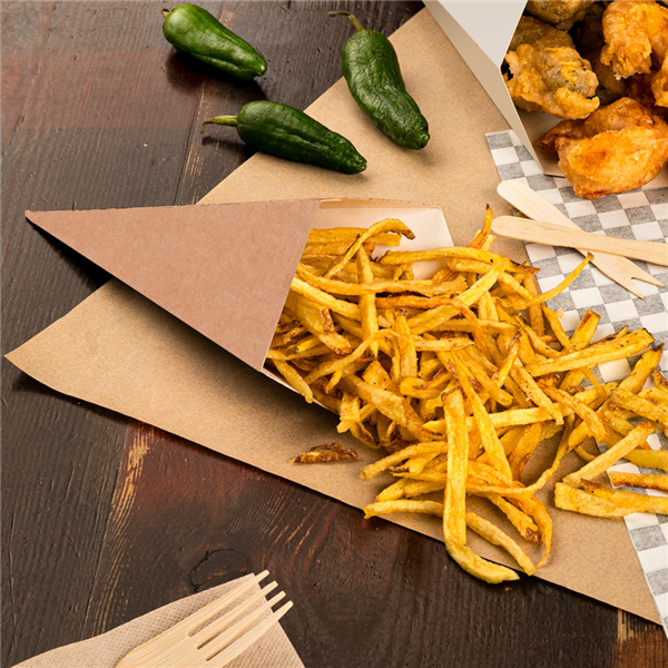 CORNETS FRITES 'THEPACK' 250 G 220 G/M2 15,7x26,8 CM NATUREL CARTON ONDULÉ NANO-MICRO (1200 UNITÉ)