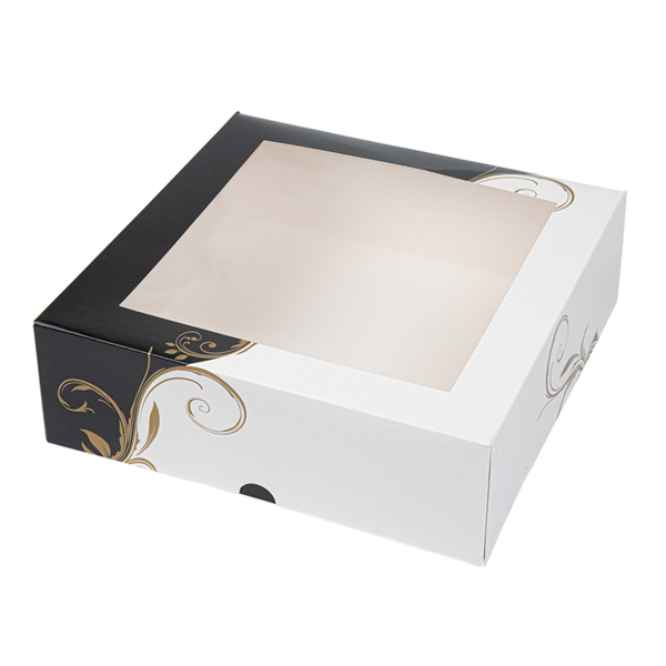 BOÎTES PÂTISSERIES AVEC FENÊTRE 'THEPACK CLASSIC' 250 G/M2 23x23x7,5 CM BLANC CARTON ONDULÉ NANO-MICRO (200 UNITÉ)