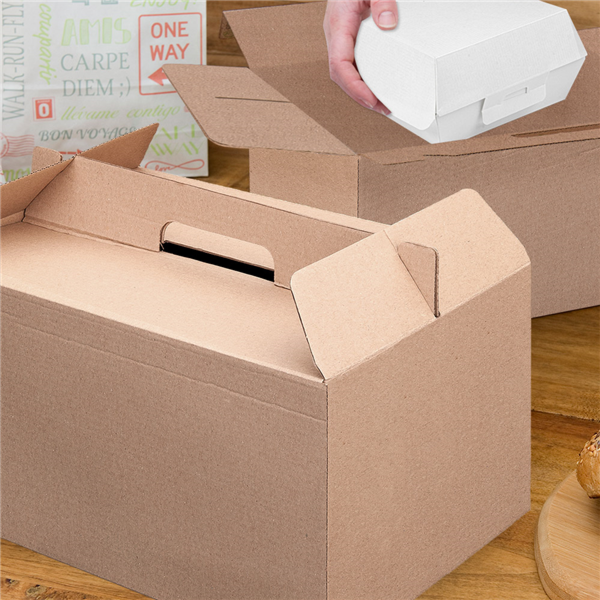 BOÎTES TRANSPORT DE REPAS 'THEPACK' 330 G/M2 28x20x15 CM NATUREL CARTON ONDULÉ MICROCANAL (100 UNITÉ)