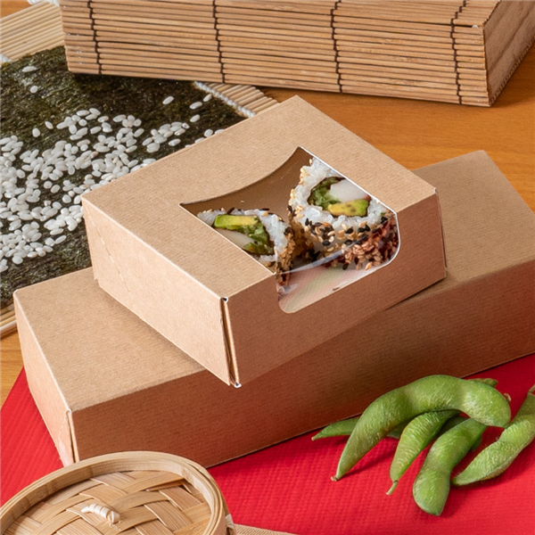 RÉCIPIENTS SUSHI+FÊNETRE 'THEPACK' 220 G/M2 + OPP 10x10x4 CM MARRON CARTON ONDULÉ NANO-MICRO (400 UNITÉ)