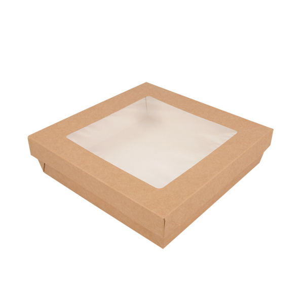 PETITES BOÎTES+COUVERCLES AVEC FÊNETRE 'THEPACK' 1000 ML 240 G/M2 + 12PP + OPP 18,5x18,5x4 CM NATUREL CARTON ONDULÉ NANO-MICRO (200 UNITÉ)