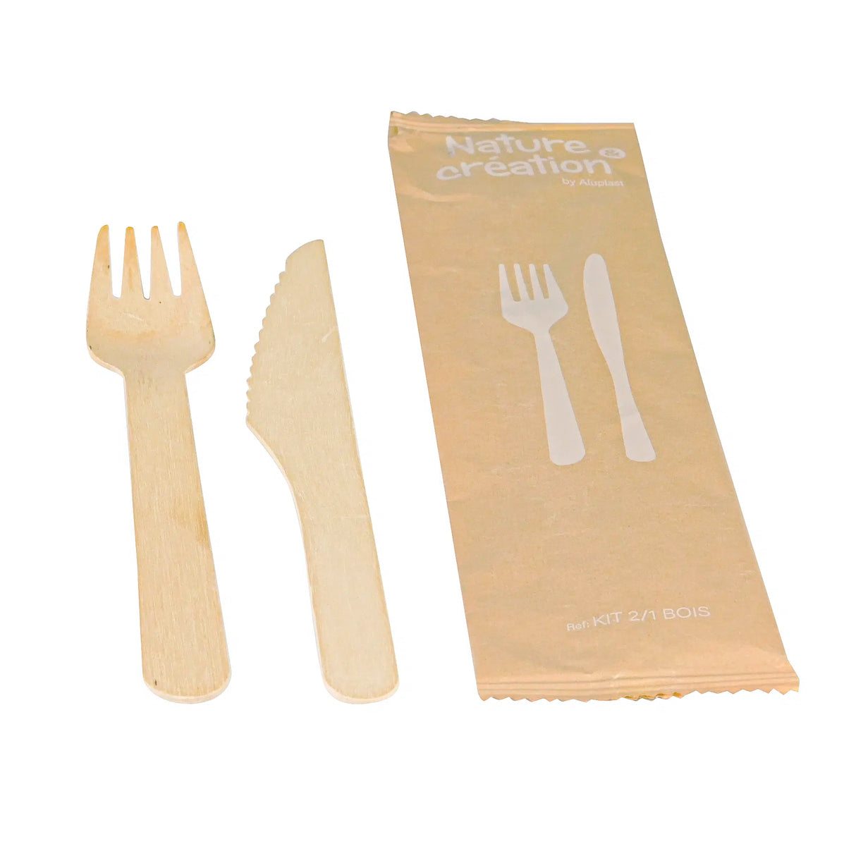 Kit 2/1 bois fourchette couteau 16,5 cm